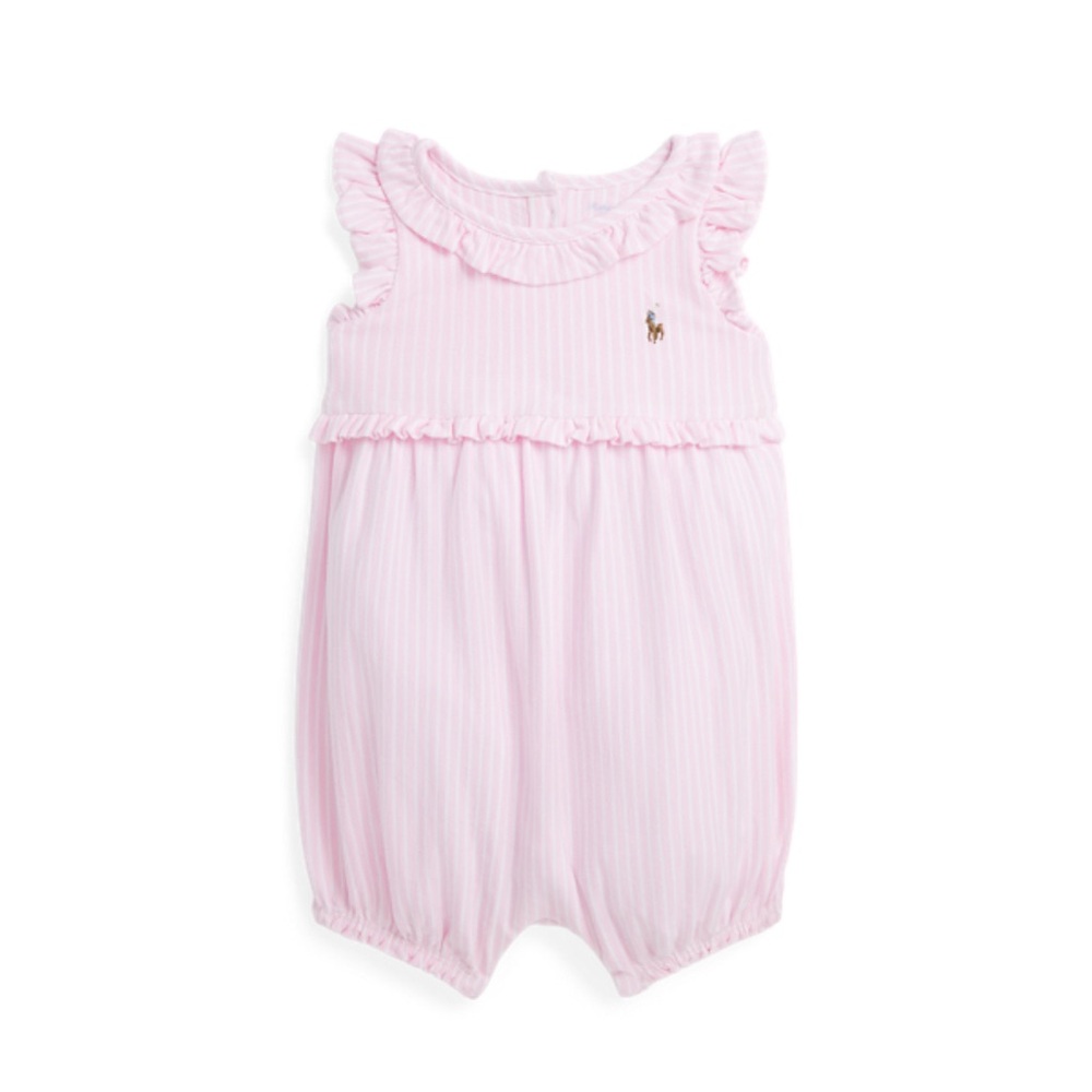 Ralph Lauren Baby Girls Striped Knit Oxford Bubble Shortall 12 months